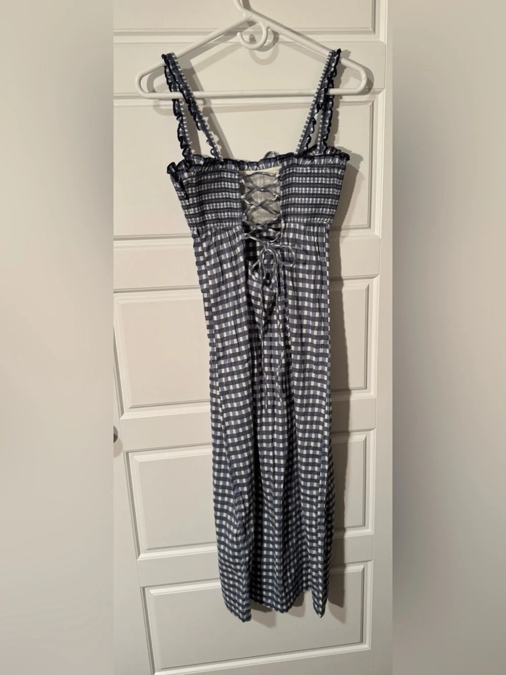 NWT Free People Lucinda Midi Dress in Indigo Combo Plaid Print, Size Medium